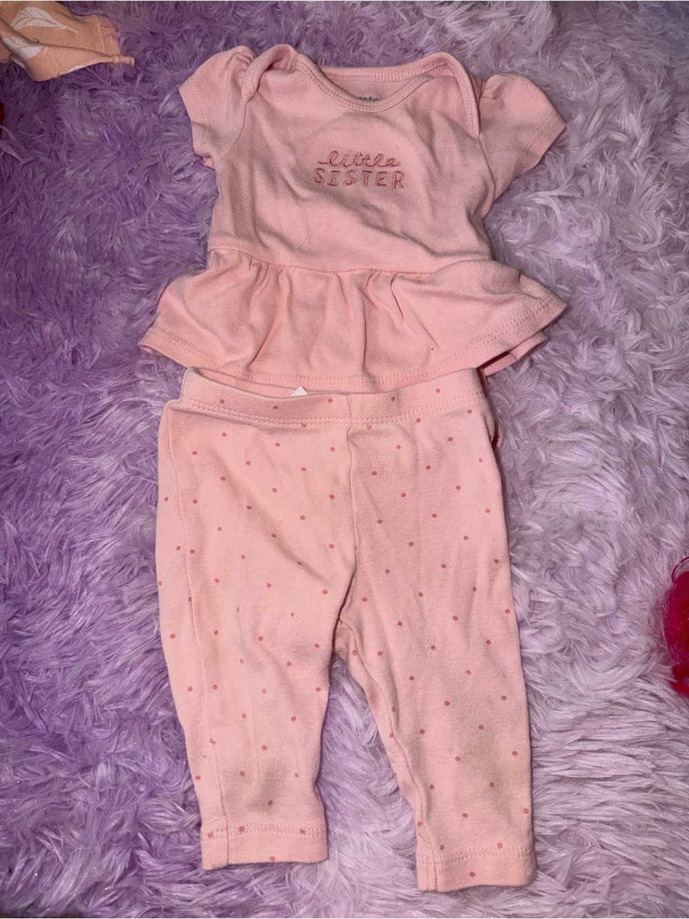Carter's Pink Peplum Top & Polka Dot Leggings Set
